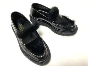 ADIEU parisate.- fur Loafer dress shoes 37 thickness bottom 23.5 leather shoes black black truck sole 