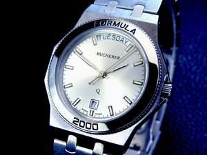 BUCHERER ブッフェラー FORMULA 2000 DAY/DATE Steel メンズクォーツ ( 美品 ,電池新品) / 33 mm