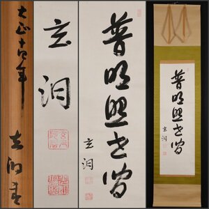 【模写】吉】10035 山口玄洞 書 普明照世間 共箱 三十四銀行重役 実業家 備後 広島県 尾道市 仏教 茶道 掛軸 掛け軸 骨董品