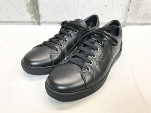 (D) DOLCE&GABBANA ドルチェ&ガッバーナ ロゴ レザー スニーカー 7.5 ブラック シューズ