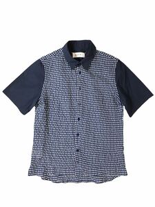 (D) MARNI Marni cotton nylon check short sleeves shirt 48 navy postage 250 jpy 