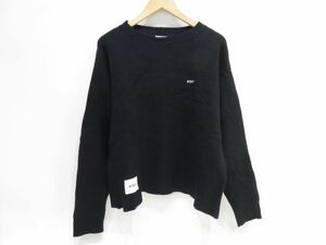 131/ WTAPS ダブルタップス ウール 長袖 ワッフル ニット セーター カットソー 192MADT-KNM04 ブラック サイズ：X02 ※中古