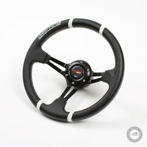 1円！ディープコーンステアリング 32φ 70mm 白色DRIFTING＆ 白色クロスステッチ フェイクレザーPVC「DD32PW」