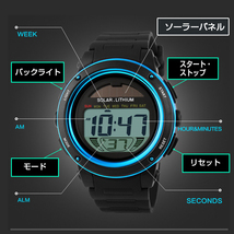 50m防水ソーラーパネル登山ダイバーズ デジタル腕時計 デカ文字 スポーツストップウォッチ ゴールド金ブラック黒_画像7