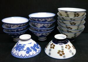 ★ 74114 お茶碗 「 梅 童子 」15個セット 2種類 陶器 陶磁器 和食器 茶碗 飯椀 ご飯茶碗 中古 ★*