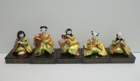 ★ 81796 Hina doll Hina doll 娃娃节 Gonin Hayashi 高度 15cm 带木支架 无笛子 复古 ★*, 季节, 一年一次的活动, 娃娃节, 雏娃娃