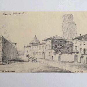 Art hand Auction 【イタリア製】絵柄30種展開 素朴な19世紀イタリア絵画 ピザの斜塔 トスカーナ地方 教会 中世 6 印刷物 木製額装35.5×26.8mm 絵柄違い有り, アンティーク, コレクション, 印刷物, その他