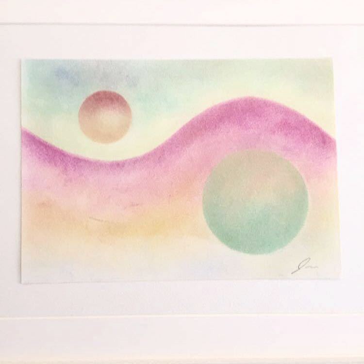 [Original painting] Guaranteed to be genuine. Pastel. Available in 9 designs. Flow of Two Circles #1 by Lila. Wooden frame, 44.1 x 33.8 cm. Signed by hand. Different designs available., Artwork, Painting, graphic