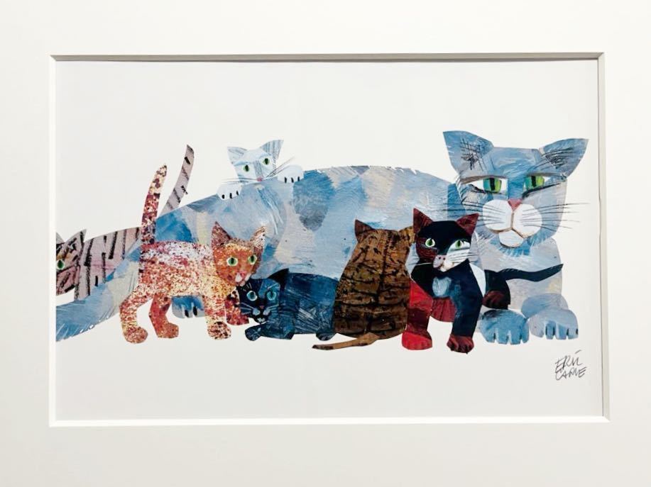 【エリック･カール】｢猫たち｣印刷物 絵本 挿絵 木製額装サイズ44.1×33.8cm 猫 動物 ヤフ オク限定 ポスター はらぺこあおむし, 美術品, 絵画, グラフィック