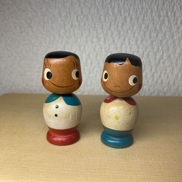 レア!昭和レトロ ペコちゃん&ポコちゃん 丸えり♪ 木製こけし 4.7cm 当時物 美品