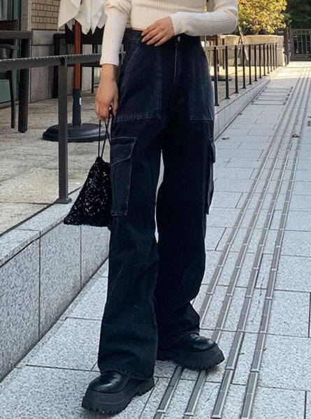 デニムカーゴパンツ ブラック
