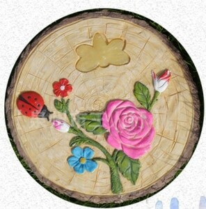 ステップストーン 踏石 敷石 飛び石 ガーデンオブジェ 丸太風 カラフルな花 蓄光 (ピンクの薔薇)
