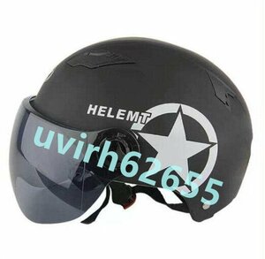 ヘルメット バイク 自転車にも 子供用 キッズ ハーフヘルメット シールド付ジェット オシャレ 半ヘルメット 軽量 半帽 通気/ブラック
