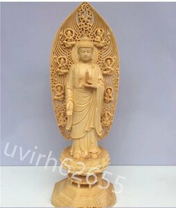 総檜材 精密彫刻 薬師如来立像 仏像 43CM 仏教工芸品 木彫仏教