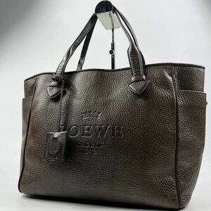 1円〜【最高級】 LOEWE ロエベ ヘリテージ トートバッグ レザー ダークブラウン ビッグロゴ ハンドバッグ メンズ レディース 茶 鞄