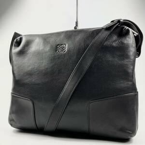 1円〜【最高級】 LOEWE ロエベ ショルダーバッグ アナグラム ロゴ ブラック 黒 レザー 斜め掛け◎ メンズ レディース クロスボディ 鞄