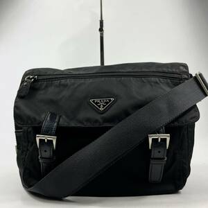 1円〜【最高級】 PRADA プラダ メッセンジャーバッグ ショルダーバッグ 斜め掛け◎ ブラック 黒 ナイロン 三角ロゴ メンズ レディース 鞄