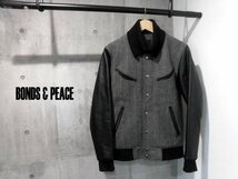 BONDS&PEACE ボンズアンドピース 袖レザー ツイード ウール スタジャンM/袖革 ドンキーコート/袖革 中綿入り スタジアムジャケット/メンズ_画像1