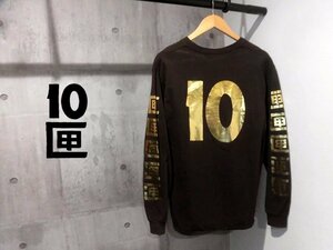 10匣 TENBOX/テンボックス 袖プリント 長袖TシャツM/箔プリント ロンTee/カットソー/カーキブラウン/メンズ