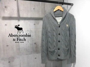 ABERCROMBIE&FITCH アバクロンビー＆フィッチ/A&F/ロゴ刺繍 ショールカラー ニット カーディガンL/アランニット/ゲージ編み/グレー/メンズ