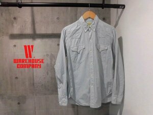 WAREHOUSE ウェアハウス チェック柄 ウエスタンシャツ38/長袖シャツ/ボタンダウンシャツ/白 青/メンズ/日本製