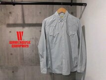 WAREHOUSE ウェアハウス チェック柄 ウエスタンシャツ38/長袖シャツ/ボタンダウンシャツ/白 青/メンズ/日本製_画像1