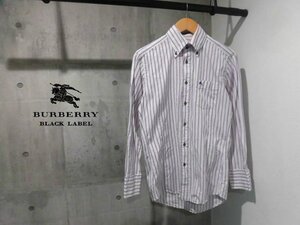 BURBERRY BLACK LABEL/バーバリーブラックレーベル/ストライプ ドレスシャツ39/ボタンダウンシャツ/長袖シャツ/白/メンズ/三陽商会