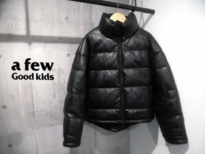 美品 A FEW GOOD KIDS アフューグッドキッズ サークル型押し総柄ロゴ PUレザー ダウンジャケットXS/オーバーサイズ ダウンブルゾン/黒