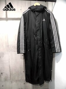 adidasアディダス CLIMAPROOF 裏ボアフリース ロング ベンチコートM/取り外しフード付き 中綿 ブルゾン/ジャケット/黒/メンズ/スポーツ観戦