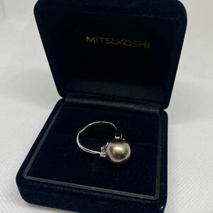 美品！［黒蝶貝］MITSUKOSHI パール 10.4mmリング Pt900 刻印あり 三越 アクセサリー 真珠 南洋パール 黒蝶