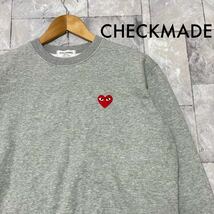 CHECKMADE スウェット トレーナー クルーネック 刺繍ロゴ ワンポイント 韓国ブランド グレー サイズM相当 玉FL3229_画像1