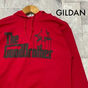 GILDAN ギルダン ゴッドファーザーパロディ THE GOOD Brother スウェットパーカー トレーナー ビッグプリントロゴ レッド サイズS 玉FL3241