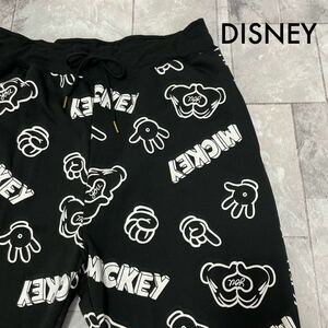 DISNEY ディズニー スウェットパンツ テーパード リブパンツ MICKEY 総柄 裏起毛 ドローコード サイズLL 玉SS1282