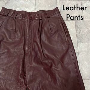 Leather Pants レザーパンツ ラム Baggy バギー 羊革 ツータック Japanese vintage パープル サイズL相当 玉SS1286
