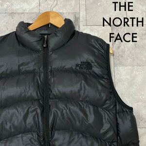 THE NORTH FACE ノースフェイス ダウンベスト ジップアップベスト 刺繍ロゴ アウトドア ブラック サイズL 薄手 玉SS1298