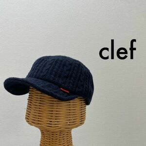CLEF クレ ニット帽 ワークキャップ 帽子 つば付き部分ワイヤー 革ベルト ネイビー アウトドア 玉SS1338