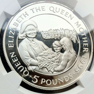 1円スタート 世界に4枚 銀貨 1995年 イギリス領オルダニー クイーンマザー生誕95年 ミドルエリザベス 鑑定 NGC PF69UC 金貨,銀貨多数出品中