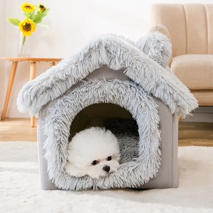 小型犬 猫用 ペットハウス 室内用 犬小屋 三角屋根 ペットベッド ハウス ふわふわ クッション付き 猫 テント もこもこ 155