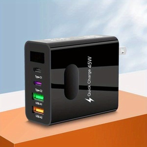 USB充電器 Type-A Type-C 4ポート 4台同時充電 ACアダプター 45W ブラック 電源タップ y7