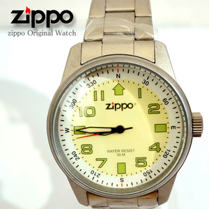 【未使用品】ＺＩＰＰＯ　腕時計　シルバーxライトグリーン　送料無料　電池交換　４０ｍｍ　ジッポー　F1
