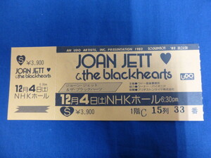 〇 チケット 半券 ジョーン・ジェット＆ザ・ブラックハーツ 1982年12月4日 NHKホール / JOAN JETT & the blackhearts '82 CONCERT TICKET