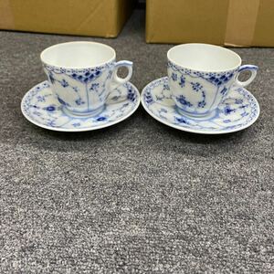 12405 ロイヤルコペンハーゲン ROYAL COPENHAGEN ブルーフルーテッド ティー コーヒー カップ＆ソーサー 2客セット　