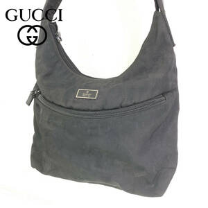 GUCCI ワンショルダーバッグ ブラック ナイロン レザー 001 3386 001998 鞄 スライダー破損 グッチ 肩掛け レディース 無地