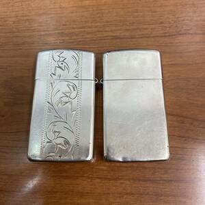 #11796　Zippo　ジッポ　ジッポー　STERLING SILVER　スターリング シルバー　スリム　2個　オイルライター　着火確認○　火花確認○　