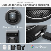 Pixel Buds Pro ケース 耐衝撃 ワイヤレス充電 カラビナ付 軽量 ラギッドアーマー Spigen ACS05133 マットブラック_画像7