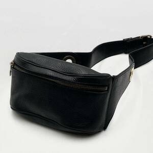 1円【美品/希少】入手困難 CELINE セリーヌ サークルロゴ メンズ ウエストポーチ ボディバッグ ショルダーバッグ オールレザー ブラック 黒