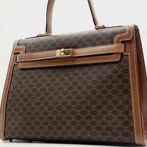 1円【超希少/美品】入手困難 CELINE セリーヌ ハンドバッグ トートバッグ フォーマル マカダム ブラゾン ターンロック PVC×レザー 茶色