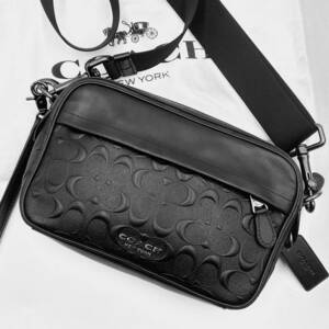 1円【極美品】COACH コーチ グラハム 2way ショルダーバッグ サコッシュ セカンドバッグ クラッチ シグネチャー エンボス レザー ブラック