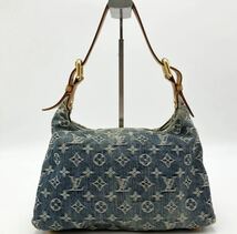 1円【高級品】LOUIS VUITTON ルイヴィトン バギーPM モノグラム デニム ショルダーバッグ ハンドバッグ レザー ベージュ ブルー 正規品_画像2