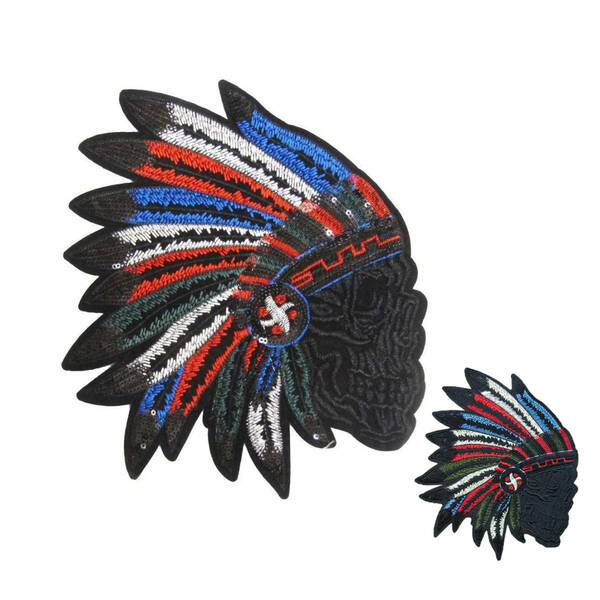 インディアン　2枚セット　手縫い縫製用　ワッペン Wappen　豪華刺繍　黒